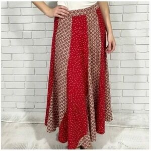Chaus Mix Print Boho Maxi Skirt Geometric Polka Dot Paneled Flowy Festival Skirt